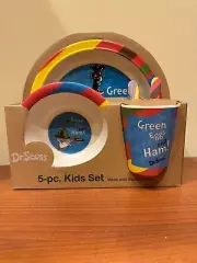 NIB Dr Seuss Green Eggs and Ham Kids 5pc Dinner Set Plate Cup Bowl Fork Spoon