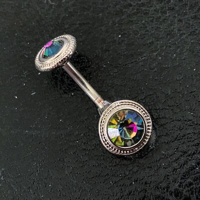 14g Silver Multi-color Sparkle Vitral Medium Discs Belly Button Ring (B211)