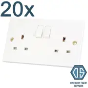 20x 2 Gang Double Sockets 13 Amp White Double Twin Switched Double Wall Socket