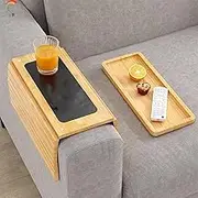 Foldable Bamboo Couch Arm Table Tray, Foldable Bamboo Tray with Cup Holder, Foldable Bamboo Arm Tray, Detachable Couch Cup Holder, Foldable Bamboo Sofa Armrest Tray (45.7 * 33.5 * 1cm)