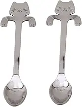 2PCS Cat Coffee Spoon, Hanging Cup Spoon Stainless Steel Sugar Teaspoon Kitchen Utensils Coffee Gifts for Men Christmas Birthday Gifts,Silver