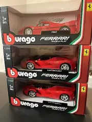 Set Of 3 BBURAGO 1:24 Ferrari F50, LaFerrari, And LaFerrari Aparta Red Race&play