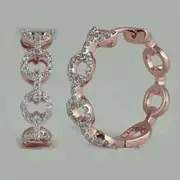 10k Rose Gold Round Diamond Cable Link Hoop Earrings 1/3 Cttw