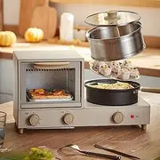 Stainless 3-in-1 Breakfast Maker Portable Family Breakfast Station Multifunctional Toaster Oven Toaster Electric Breakfast Station with Toaster Ovenand Non?Stick Griddle