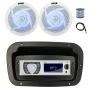 Pyle Marine Radio, Adapter,Spa Bezel,Antenna,Wire,2x 6'' 240W LED White Speaker
