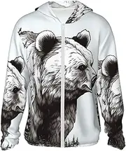 [LHBWCVN] UPF 50+ Light Jacket Full Zip Sun Protection Hoodie for Women Men Long Sleeve Wildlife Hand Drawn Bear Animal Sun Shirts