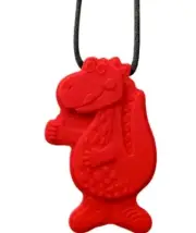 Brand New Sensory Chew Teether Necklace Chewellery Red Dinosaur