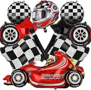 Race Car Balloons Tire Balloon Chequered Flag Balloons Helmet Balloons Baby Shower Kids Two Fast Speedy Race Car Themed Birthday Party Decor Supplies 10 Pcs Kit