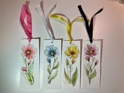 Handmade Watercolor Bookmark Set – Original Art, Floral Themes, Gift for her