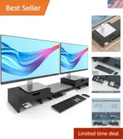Bamboo Dual Monitor Riser with Drawers, 23.6 Inch Desk Organizer Stand