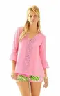 $198 New Lilly Pulitzer Luci Tunic Blouse Top Pink Pout Cotton V Neck S