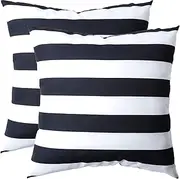 [famibay] Decorative Outdoor Waterproof Throw Pillow Covers, Pack of 2 All Weather Patio Cushion Case Pillow Covers for Patio Furniture Porch,Balcony,Tent,Couch Bench 18x18 Inch Black and White Striped
