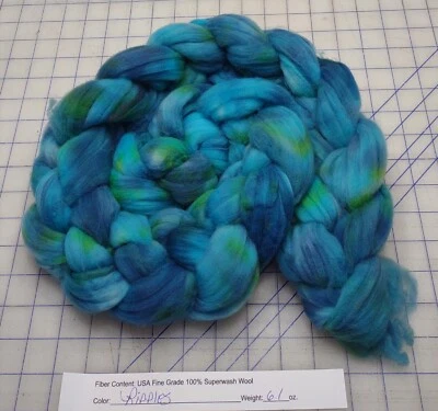 Superwash Fine Wool Top Roving Spinning Handpainted Dyed USA Ripples