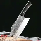 Full Tang Handmade Butcher Knife Forged Steel Wood Handle Hammered Cleaver Cut L