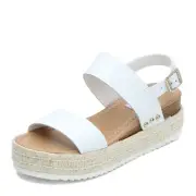 Steve Madden Catia White Leather Ankle Strap Open Toe Wedges Espadrilles Sandals