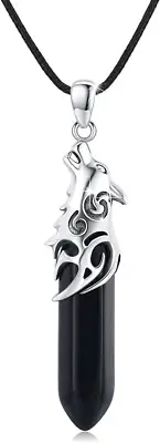 Wolf Necklace 925 Men Sterling Silver Crystal Pendant Wolf Head Jewelry Women