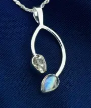 MOONSTONE WITH HERKIMER DIAMOND STERLING SILVER PENDANT
