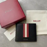 在飛比找蝦皮購物優惠-現貨🔥Bally 黑色防刮皮革經典條紋短夾皮夾錢包