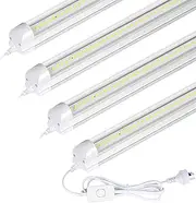 LED Shop Light 1.2 Meter, 4 Pack 36W 6500K Cool White Garage Light, 4500LM High Output, V Shape, T8 Linkable LED Tube Lights for Garage, Warehouse, Plug and Play, Clear Cover