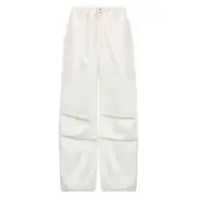 Low Rise Drawstring Waist Baggy Pants White - M