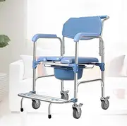 Z&y GLAa Commode Chairs with Wheels,Shower Rehab Wheelchair Folding Attendant Controlled Adaptable Shower Commode Chair Padded Comfortable Durable/Blue