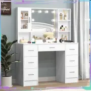 Modern Dressing Table Set Makeup Vanity Desk With LED Lighted & Mirror White