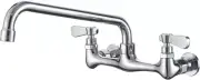 Kitchen Faucet Wall Mount with 12 Inch Swivel Spout 8" Center 2-Handle Commercia