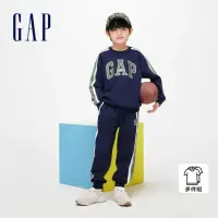 在飛比找momo購物網優惠-【GAP】男童裝 Logo印花圓領長袖長褲家居套裝-海軍藍(