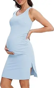 M MOTEEPI Women Maternity Summer Casual Dress Sleeveless Split Ruched Pregnancy Tennis Dresses with Shorts and Built in Bra