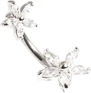 [Lovisa] Titanium Cubic Zirconia Pretty Flower Belly Ring | Hypoallergenic | On Trend Designs | Stylish Piercings, metal, cubic-zirconia