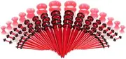 [JBINNG] 50 Pieces Set Acrylic Ear Stretching Kit Tapers Plugs Silicone Tunnels Gauges Expande (Red wine), Acrylic