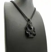 RAPPER'S EGYPTIAN ANUBIS BLACK PENDANT & 5mm 24" CUBAN CHAIN HIP HOP NECKLACE