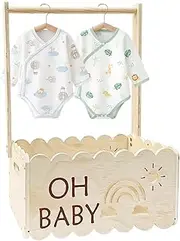 Babies Crate Shower – Wooden Organizer Box, Handle Display Tray | Nursery Decor Case, Rustic Basket Container Design for Kitchen Storage Girls Boys Daughter Family Clothing Holder Home Use