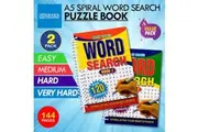 2PK Word Search Spiral Design Activity Books A5 Size Brain Games Fun 144pg