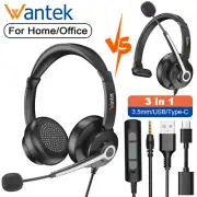 3in1 Headset 3.5mm with USB to Type-C Microphone Headphone for PC/Laptop/Phone