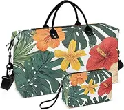 [ZRYSMY] Palm Tree Leaf Floral Duffel Bag for Traveling, Travel Bag Gym Bag, with Multiple Interior Pockets Shoulder Weekender Bag for Women Men with Toiletry Bag 20.5L x 1.9W x 13.8H, Multi-Colored