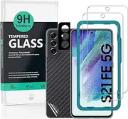 [Ibywind] Screen Protector for Samsung Galaxy S21 FE 5G, [Pack of 2] with Camera Lens Protector (Metal Material),Back Carbon Fiber Skin Protector,Including Easy Install Kit