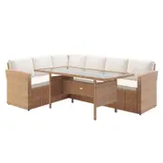 Ballena 6 Seater Wicker Outdoor Sofa Dining Furniture Set Beige/Light Beige