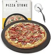 Pizza Stone, 15 inch Ceramic Baking Stones for Oven Use - Non-Stick, No Stain Pan & Cutter Set for Gas, BBQ & Grill - Kitchen Accessories & Housewarming Gifts