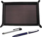 TRATYO-ALST-TK23-L Chevy Choco Color Cowhide Leather Pen Tray Metal Touch Stick Silver and Lasting Piece Metal Swivel Ballpoint Pen Set Blue
