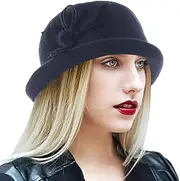 [Ruphedy] Women Wool Felt Hat Winter Church Vintage Bowler Bucket Cloche Hats 1920s 50s