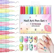 Nail Pen Set - Vibrant Colors Smudge-proof Quickly Drying Nail Painting Pen - Precision Painting 12x Polish Sticks Liquid Waterproof for Women