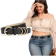 [JASGOOD] Womens Plus Size Belt Fashion Ladies Leather Waist Belt for Jeans Dresses with Gold Buckle
