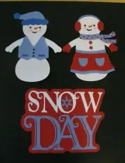 SNOW DAY Die Cut Paper Pieces 3 Pieces MR. & MRS. SNOWMEN & TITLE