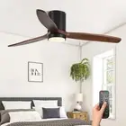 Solid Wood Ceiling Fans with Lights, 52 Inch Ceiling Fan with Light and Remot...