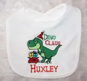 Christmas Baby Bib | Burb cloth / smock | Personalised Gift | Dino Claus / Claws