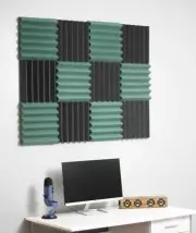 2" Dark Green & Black Acoustic Wedge Soundproof Studio Foam Tiles 12 Pack