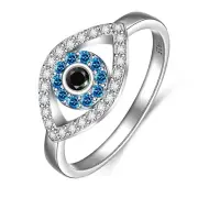 Blue Evil Eye Ring Sterling Silver Spiritual Turkish Third Eye Rings for Wome...