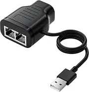 Duttek RJ45 LAN Ethernet Splitter, 100Mbps RJ45 1 in 2 Y Splitter, Network Female to Female Ethernet Adapter Splitter with Power USB2.0 Male Cable 40cm for Cat7/Cat6/Cat5.(Simultaneously Internet)