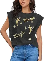 [ASTANFY] Magic Kingdom Tank Tops Women Sequin Magical Castle Shirt Fairy Graphic Tees Summer Vacation Sleeveless Top